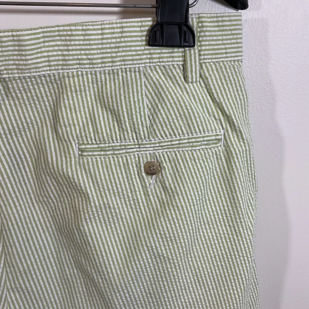 Polo Ralph Lauren Tyler Short Mens 33 Green White Striped Seersucker Pleated VTG